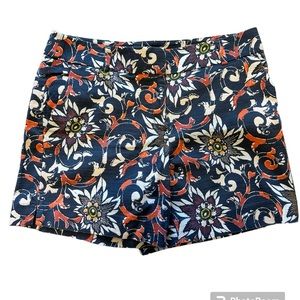 LOFT blue/grey, coral, white floral print cotton shorts.  Size 10